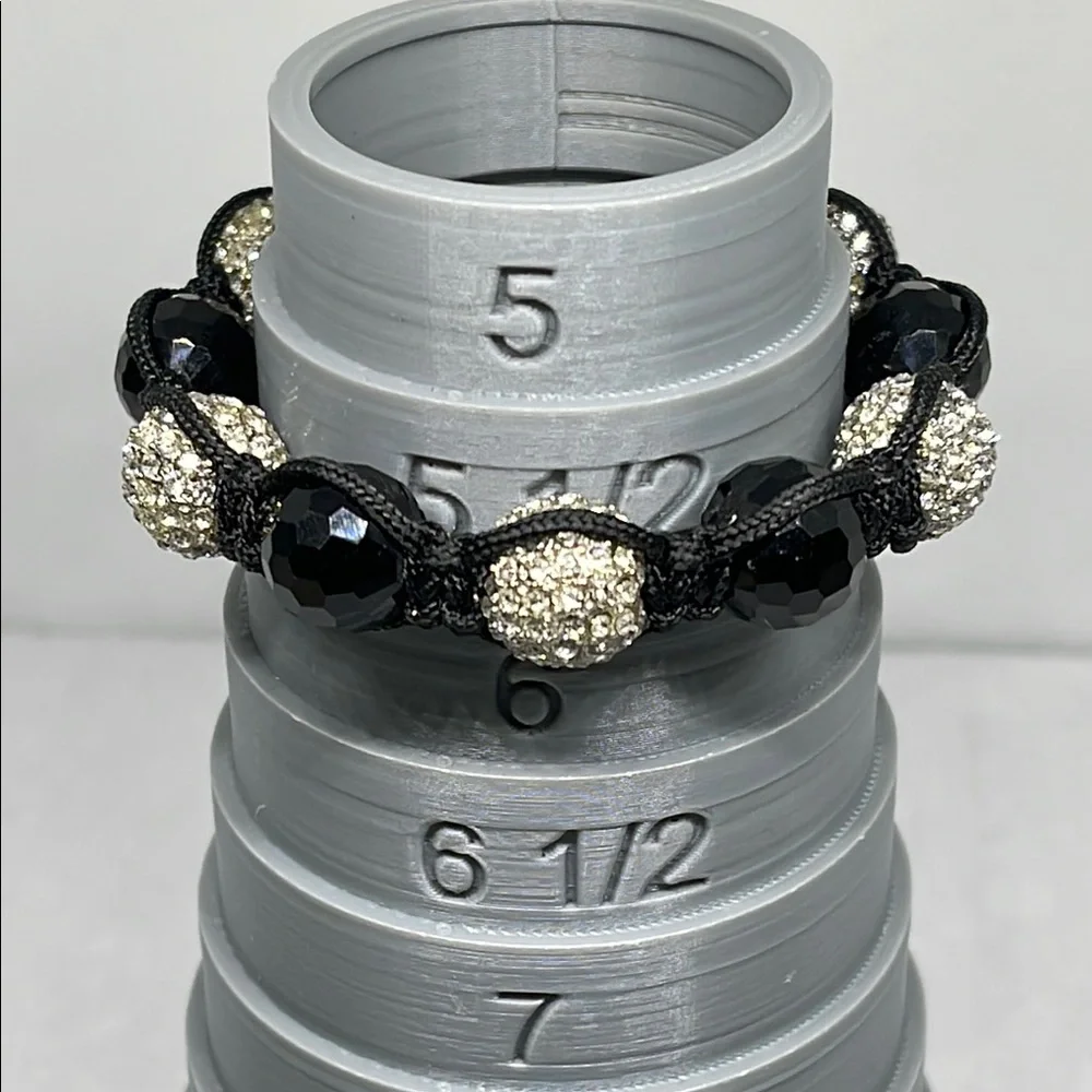 Adjustable Black glass and Silver tone pace rhinestone Beaded Bracelet